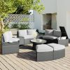 10-Piece Outdoor Sectional Half Round Patio Rattan Sofa Set; PE Wicker Conversation Furniture Set for Free Combination; Light Gray