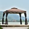 9.8Ft. Wx9.8Ft.L Outdoor Iron Vented Dome Top Patio Gazebo with Netting for Backyard; Poolside and Deck; Brown