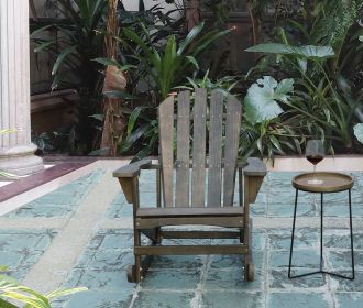 Adirondack Rocking Chair Solid Wood Chairs Finish Outdoor Furniture for Patio, Backyard, Garden -Dark Brown