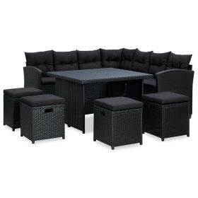 6 Piece Patio Lounge Set with Cushions Poly Rattan Black