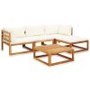 5 Piece Patio Lounge Set with Cushions Solid Acacia Wood