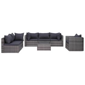 7 Piece Patio Sofa Set with Cushions & Pillows Poly Rattan Gray