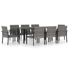 9 Piece Patio Dining Set Poly Rattan Gray