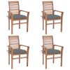 Dining Chairs 4 pcs with Gray Cushions Solid Teak Wood