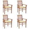 Dining Chairs 4 pcs with Cream White Cushions Solid Teak Wood