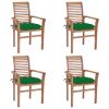 Dining Chairs 4 pcs with Green Cushions Solid Teak Wood