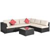 Outdoor Garden Patio Furniture 7-Piece PE Rattan Wicker Sectional Cushioned Sofa Sets with 2 Pillows and Coffee Table