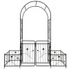 Metal Garden Arch with Gate 79.5'' Wide x 86.6'' High Climbing Plants Support Rose Arch Outdoor Black