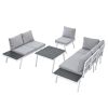 Industrial 5-Piece Aluminum Outdoor Patio Furniture Set; Modern Garden Sectional Sofa Set with End Tables; Coffee Table and Furniture Clips for Backya