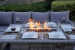 5-Piece Gray Wicker Outdoor Conversational Sofa Set with Fire Pit Table and Ottoman