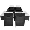 9 Piece Patio Dining Set with Cushions Poly Rattan Black