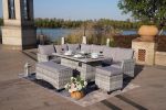 5-Piece Gray Wicker Outdoor Conversational Sofa Set with Fire Pit Table and Ottoman