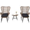 TOPMAX Outdoor Patio 5-Piece Rattan Conversation Set, PE Wicker Arm Chairs with Stools and Tempered Glass Tea Table for Balcony, Natural Rattan+Dark G