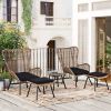 TOPMAX Outdoor Patio 5-Piece Rattan Conversation Set, PE Wicker Arm Chairs with Stools and Tempered Glass Tea Table for Balcony, Natural Rattan+Dark G