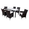 7-piece Outdoor Wicker Dining set - Dining table set for 7 - Patio Rattan Furniture Set with Beige Cushion (Black)