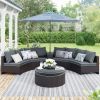 6 Pieces Outdoor Sectional Half Round Patio Rattan Sofa Set; PE Wicker Conversation Furniture Set w/ One Storage Side Table for Umbrella and One Multi