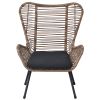 TOPMAX Outdoor Patio 5-Piece Rattan Conversation Set, PE Wicker Arm Chairs with Stools and Tempered Glass Tea Table for Balcony, Natural Rattan+Dark G