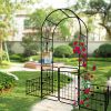 Metal Garden Arch with Gate 79.5'' Wide x 86.6'' High Climbing Plants Support Rose Arch Outdoor Black