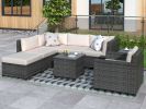 8 Piece Rattan Sectional Seating Group with Cushions, Patio Furniture Sets, Outdoor Wicker Sectional