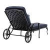 Chaise Lounge Outdoor Chair with Navy Blue Cushions, Aluminum Pool Side Sun Lounges with Wheels Adjustable Reclining, Patio Furniture Set