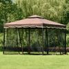 9.8Ft. Wx9.8Ft.L Outdoor Iron Vented Dome Top Patio Gazebo with Netting for Backyard; Poolside and Deck; Brown