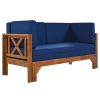 Outdoor Patio Extendable Wooden Sofa Set Sectional Furniture Set with Thick Cushions for Balcony; Backyard; Poolside; Brown Finish+Blue Cushion