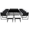 13 Piece Patio Dining Set with Cushions Poly Rattan Black