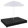 Patio Lounge Bed with Umbrella Poly Rattan Black