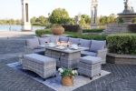 5-Piece Gray Wicker Outdoor Conversational Sofa Set with Fire Pit Table and Ottoman