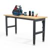 72'' Adjustable Multifunctional Workbench, Vietnamese Rubber Wood Top Heavy-Duty Workbench, 2000 LBS Load Capacity Thick Hardwood Worktable, equipped