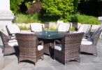 Turnbury Outdoor 9 Piece Patio Wicker Gas Fire Pit Set Round Table With Arm Chairs by Direct Wicker