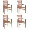 Dining Chairs 4 pcs with Green Cushions Solid Teak Wood