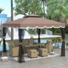 9.8Ft. Wx9.8Ft.L Outdoor Iron Vented Dome Top Patio Gazebo with Netting for Backyard; Poolside and Deck; Brown