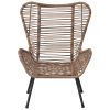 TOPMAX Outdoor Patio 5-Piece Rattan Conversation Set, PE Wicker Arm Chairs with Stools and Tempered Glass Tea Table for Balcony, Natural Rattan+Dark G