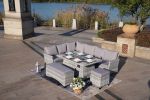 5-Piece Gray Wicker Outdoor Conversational Sofa Set with Fire Pit Table and Ottoman