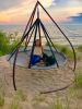 71 H x 84 W x 84 D Outdoor Beige 7 FT Hammock Flyer Saucer Hanging Chair with Stand