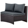 6 Pieces Outdoor Sectional Half Round Patio Rattan Sofa Set; PE Wicker Conversation Furniture Set w/ One Storage Side Table for Umbrella and One Multi