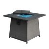 28 Inch Propane Fire Pits Table with Blue Glass Ball,50,000 BTU Outdoor Wicker Fire Table with ETL-Certified,2-in-1 Square Steel Gas Firepits (Dark Gr