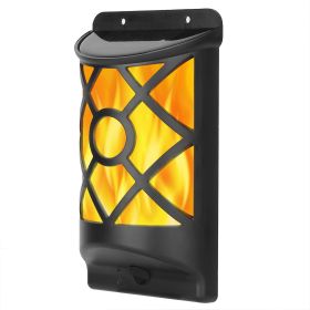 Flame Solar Lights Outdoor 96 LEDs Waterproof Flickering Flame Wall Mount Lamp Auto On Off (Color: Black)