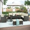 Patio Furniture Set; 6 Piece Outdoor Conversation Set; Dining Table Chair with Bench and Cushions