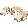 Outdoor Patio Wood 6-Piece Conversation Set; Sectional Garden Seating Groups Chat Set with Ottomans and Cushions for Backyard; Poolside; Balcony