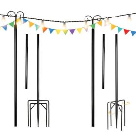 8/10 Feet 2 Pack  Outdoor String Light Poles with Top Arc Hook and 5-Prong Base (size: 8 ft)