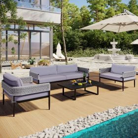 Light luxury style outdoor suit combination With 1 Love Sofa; 2 Single Sofa; 1 Coffee Table (Color: Gray)