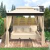 8.9 Ft. W x 5.9 Ft. D Outdoor Gazebo with Convertible Swing Bench;  Double Roof Soft Canopy Garden Backyard Gazebo with Mosquito Netting Suitable for