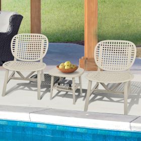 3 Pieces Hollow Design Retro Patio Table Chair Set All Weather Conversation Bistro Set Outdoor Table with Open Shelf and Lounge Chairs with Widened Se (Color: as Pic)