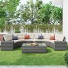 8-pieces Outdoor Wicker Round Sofa Set, Half-Moon Sectional Sets All Weather, Curved Sofa Set With Rectangular Coffee Table, PE Rattan Water-resistant