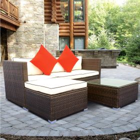 3 Piece Patio Sectional Wicker Rattan Outdoor Furniture Sofa Set (Color: CR√àME)