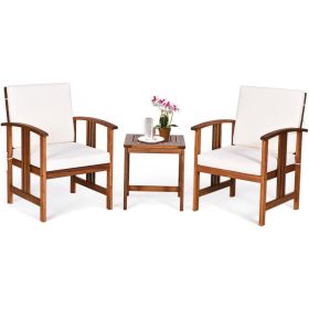 3 Pieces Solid Wood Outdoor Patio Sofa Furniture Set (Color: White)