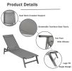 Outdoor 2-Pcs Set Chaise Lounge Chairs; Five-Position Adjustable Aluminum Recliner; All Weather for Patio; Beach; Yard; Pool