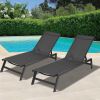 Outdoor 2-Pcs Set Chaise Lounge Chairs; Five-Position Adjustable Aluminum Recliner; All Weather for Patio; Beach; Yard; Pool